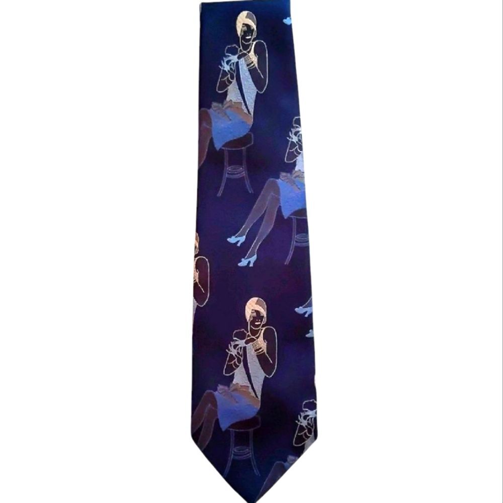 Vintage Gatsby Roaring 20's Flapper Neck Tie  Men Graphic Wide Navy